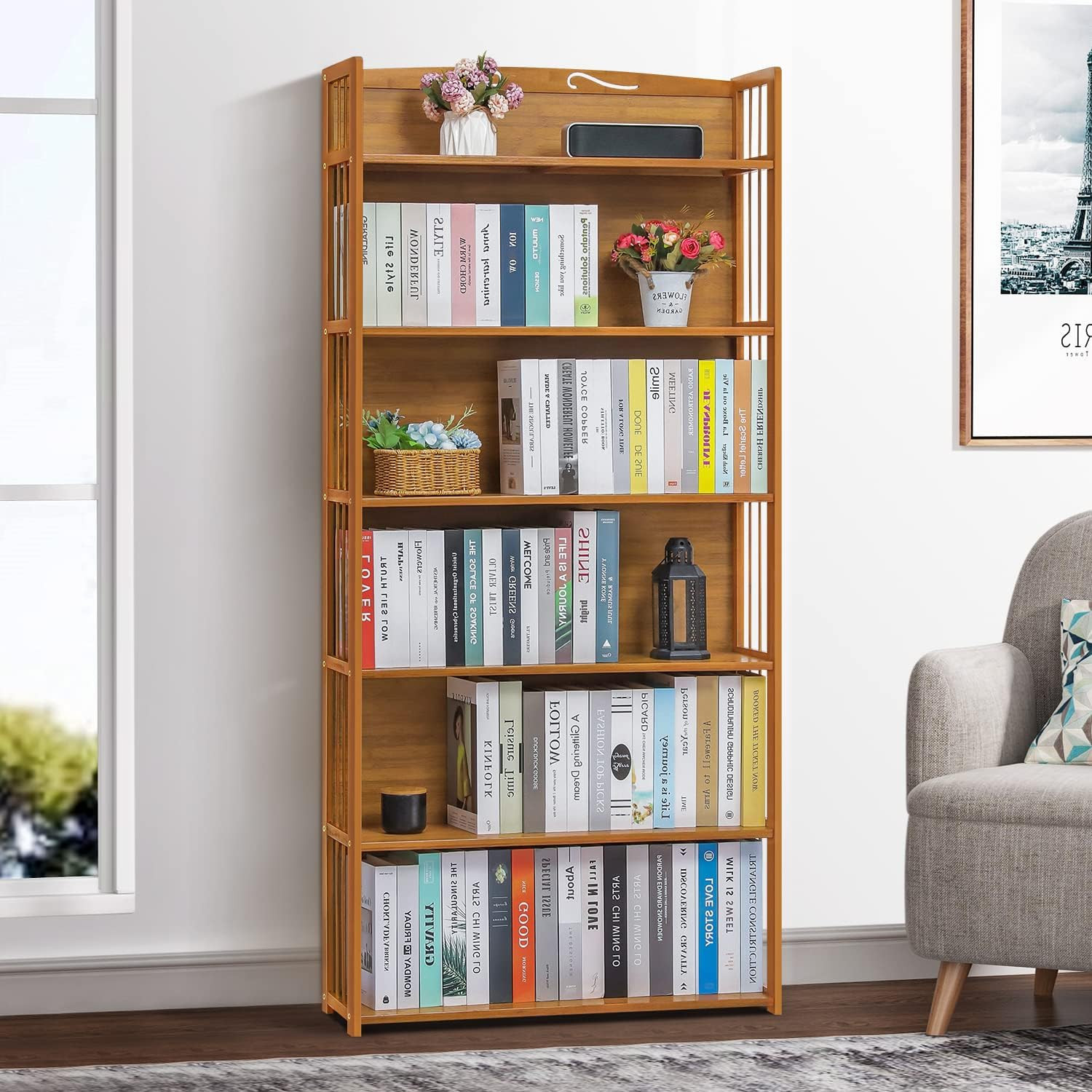 6 Tier Bamboo Bookshelf 177x90cm