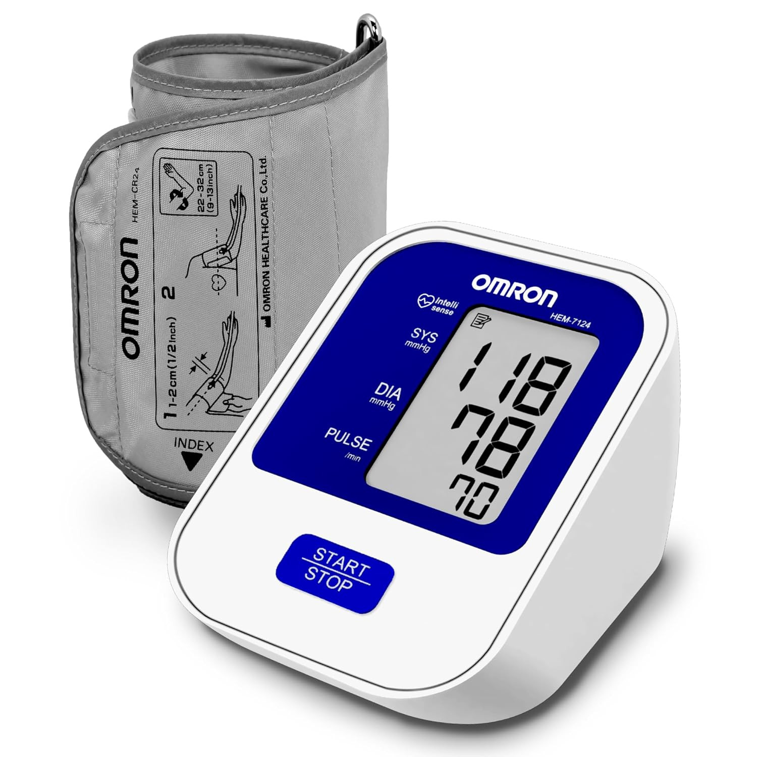 Omron HEM 7124 Fully Automatic Digital Blood Pressure Monitor with Intellisense Technology For Most Accurate Measurement, White and Blue